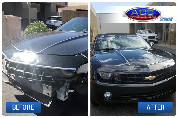 Camaro before and after auto body repair
